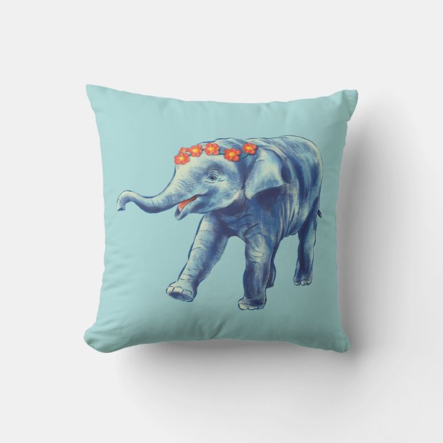 Baby Elephant Niedlich Blue Kids Kissen (Vorderseite)