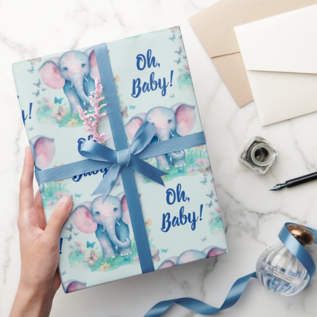 Baby Elephant Oh Baby Boy Baby Dusche Geschenkpapier (Schenken)