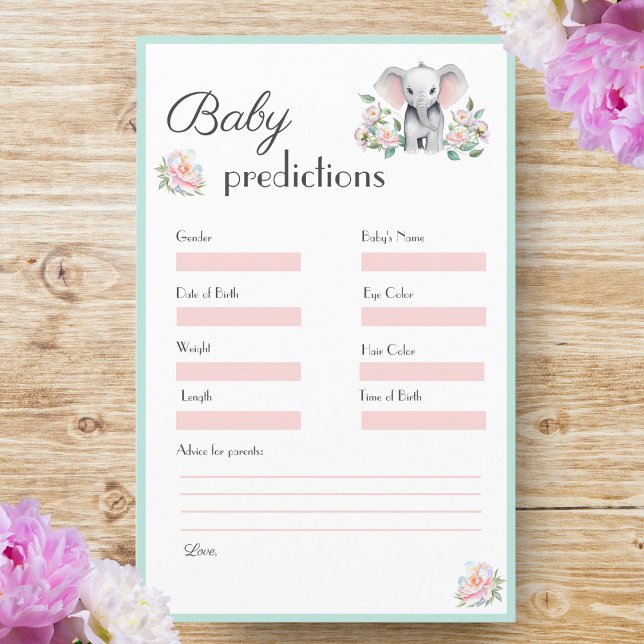 Baby Elephant Peonies & Balloons Kindervorhersagen (Baby Elephant, Peonies & Balloons: Predicting joy, love, and laughter ahead.)