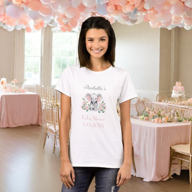 Baby Elephant Peonies, Eucalyptus Baby Dusche T-Shirt (A fun baby shower tee shirt.)