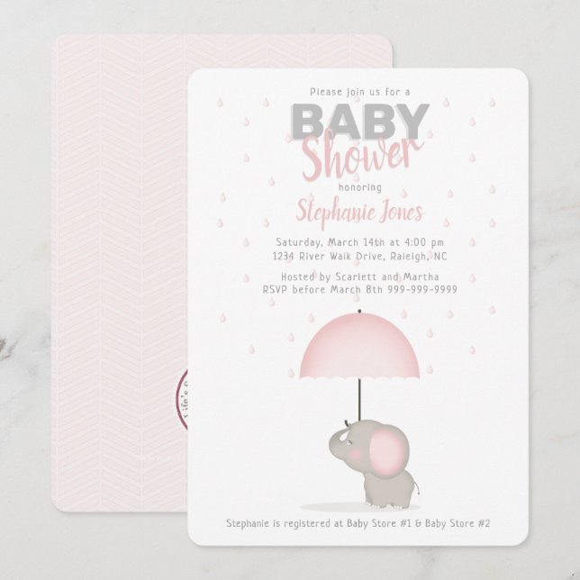 Baby Elephant Pink Baby Dusche Einladung (Vorne/Hinten)