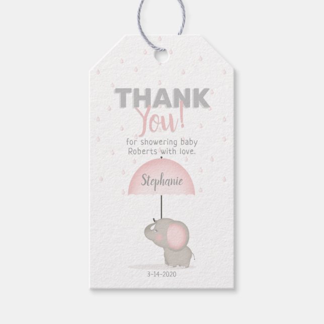 Baby Elephant Pink Baby Dusche Geschenkanhänger (Vorderseite)