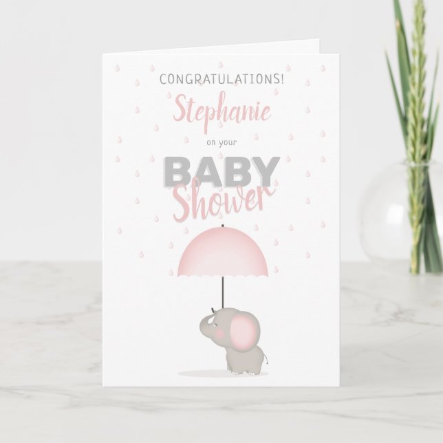 Baby Elephant Pink Baby Dusche Karte (Vorderseite)