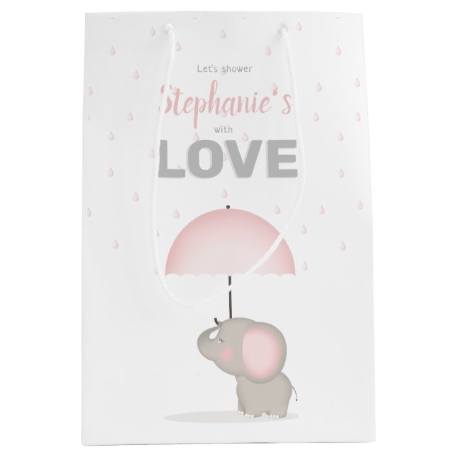 Baby Elephant Pink Baby Dusche Mittlere Geschenktüte (Vorderseite)