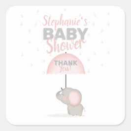 Baby Elephant Pink Baby Dusche Quadratischer Aufkleber