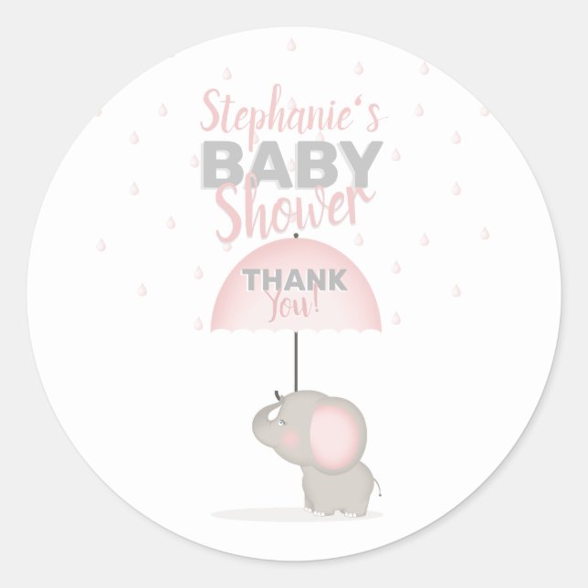 Baby Elephant Pink Baby Dusche Runder Aufkleber (Vorderseite)