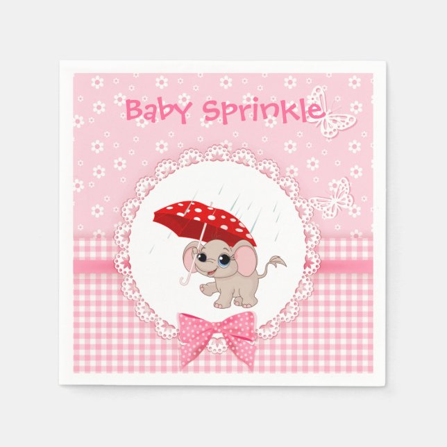 Baby Elephant Pink Baby Sprinkle Party Napkin Serviette (Vorderseite)