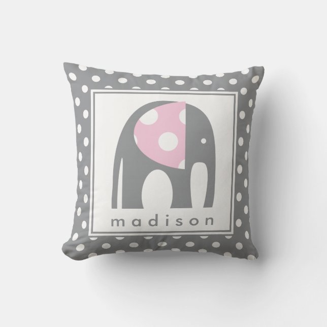 Baby Elephant | Pink & Gray Polka Dots Kissen (Vorderseite)