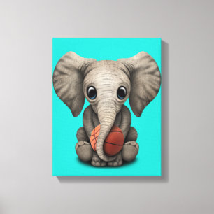 Baby Elephant Playing With Basketball Leinwanddruck
