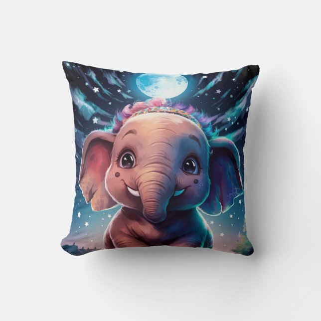 Baby Elephant Posing unter Vollmond-Licht Kissen (Vorderseite)