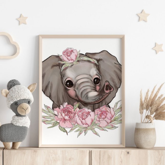 Baby Elephant Rose Animal Poster | Wall Print (Von Creator hochgeladen)