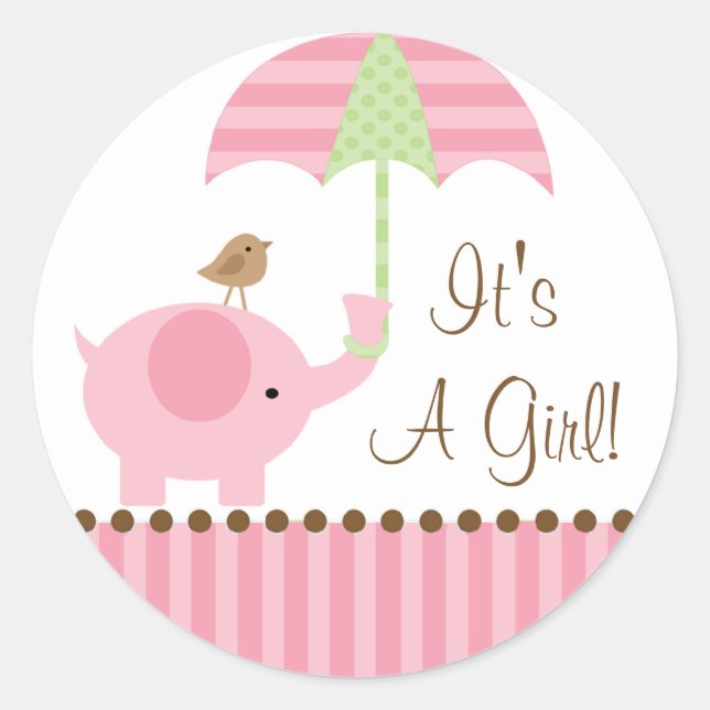 Baby Elephant Schirm Es ist ein Girl Sticker (Vorderseite)