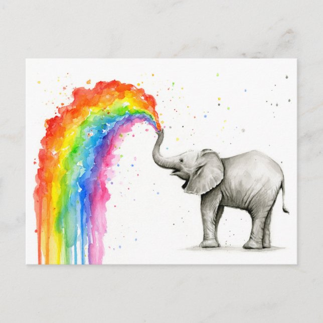 Baby Elephant Spray Rainbow Card Stationery Postkarte (Vorderseite)