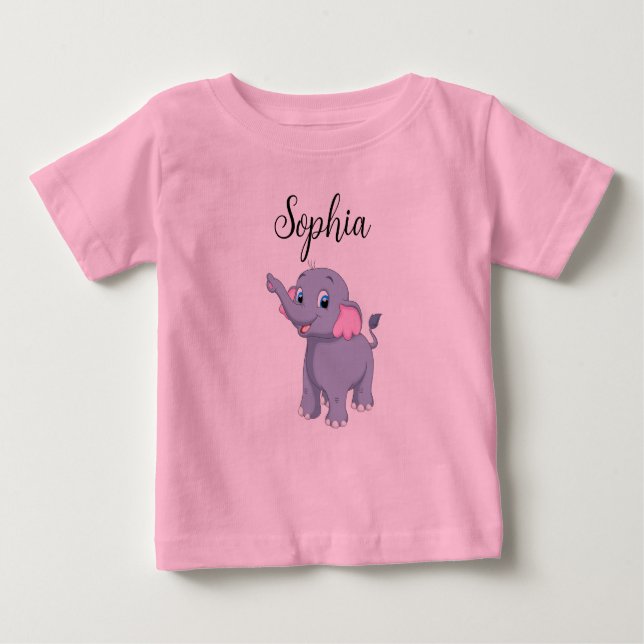 Baby Elephant T - Shirt mit bearbeitbarem Namen (Vorderseite)