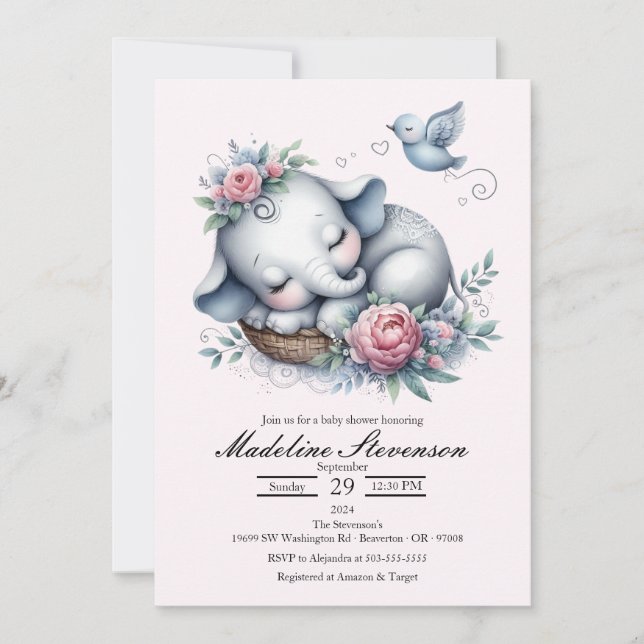 Baby Elephant Themed Baby Dusche Einladung (Vorderseite)