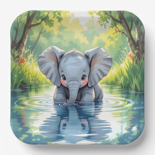 Baby Elephant Themed |  Birthday Party Pappteller (Vorderseite)