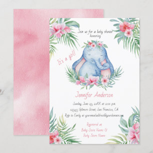 Baby Elephant Tropical Floral Baby Girl Dusche Einladung
