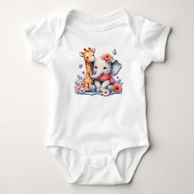 Baby Elephant und Baby Giraffe Besties Baby Strampler (Vorderseite)