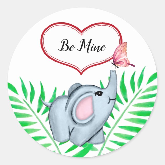 Baby-Elephant und Schmetterlingsticker Runder Aufkleber (Vorderseite)