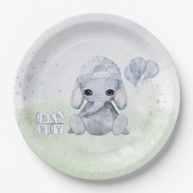 Baby Elephant Watercolor Animals Pappteller (Vorderseite)