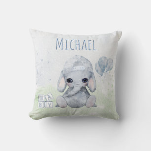 Baby Elephant Watercolor mit Name Kinderzimmer Kissen