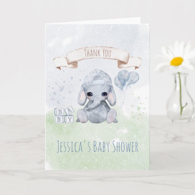 Baby Elephant Watercolor Tiere Danke Karte (Kleine Pflanze)