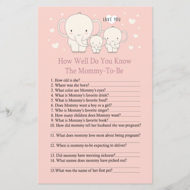 Baby Elephant Wie gut kennen Sie Babyshowergame (Vorderseite)