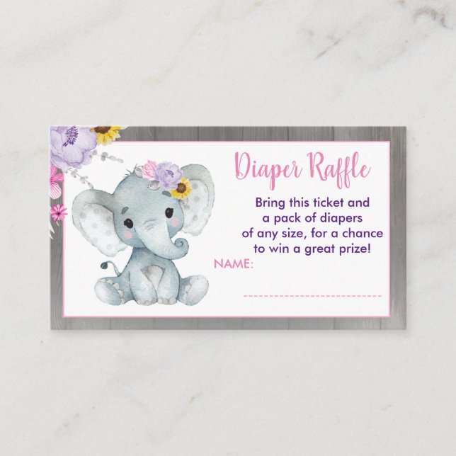 Baby Elephant Windelpreisraffinerie Lila rosa gelb Begleitkarte (Vorderseite)