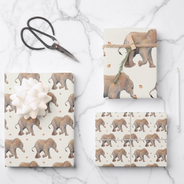 Baby Elephant with cupcakes Tissue Gift Wrap Geschenkpapier Set (Vorderseite)