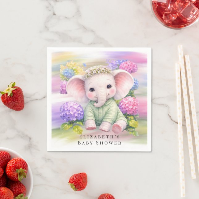 Baby Elephant with Hydrangeas Baby Shower  Serviette (Beispiel)