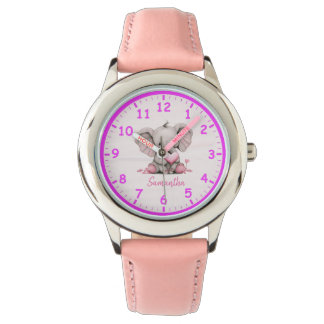 Baby Elephant with Pink Hearts Montre pour enfants