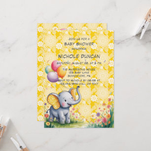 Baby Elephant Yellow Polka Dot Oars Baby Dusche Einladung
