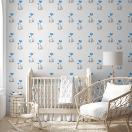 Baby Elephants & Blue Heart Balloons Design Tapete