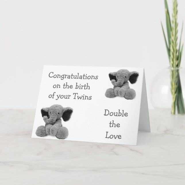 BABY ELEPHANTS SAGT DOPPELTE LIEBE MIT NEUEN TWINS KARTE (Vorderseite)
