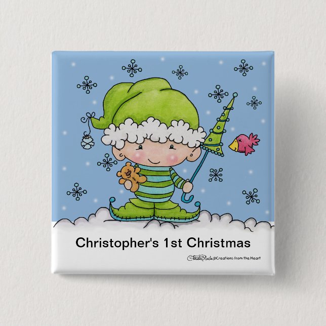 Baby Elf - Personalisiert !st Christmas Button (Vorderseite)