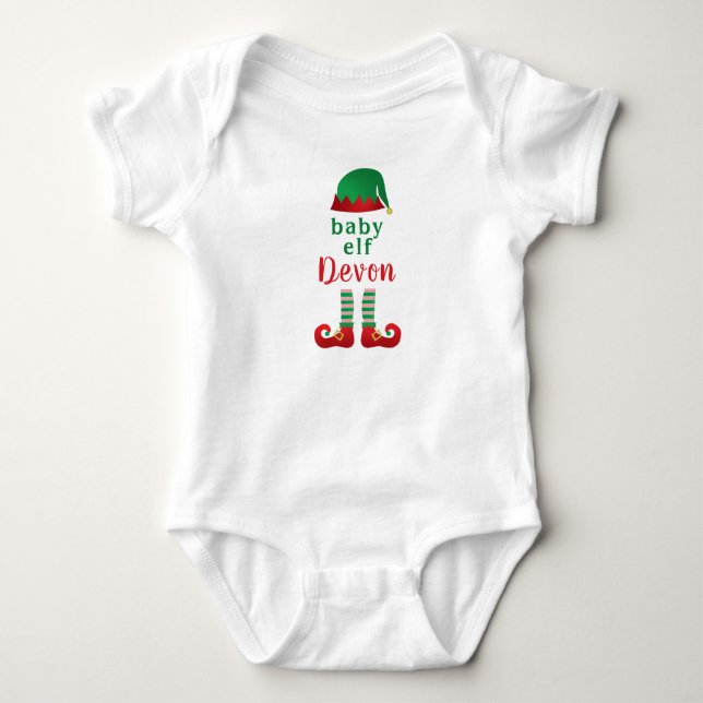 Baby Elf Personalize Name Chritsmas Red Green Strampler (Vorderseite)