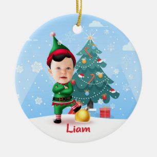 Baby-Elf-Weihnachtsbaumschmuck, individuelles Foto Keramik Ornament
