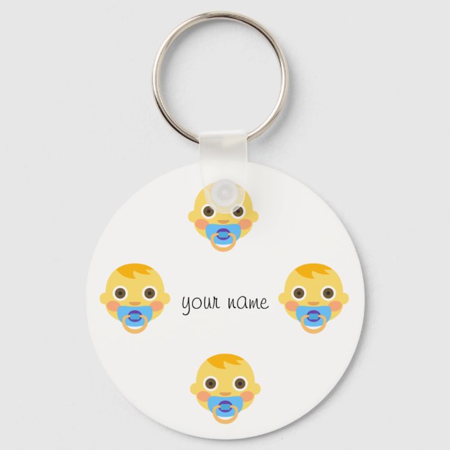 Baby Emoji Face und '' Ihr Name hier " Schlüsselanhänger (Vorderseite)