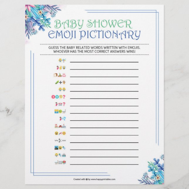 Baby Emoji Pictionary [Blue Floral] Briefbogen (Vorderseite)