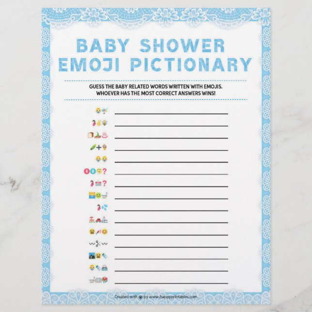 Baby Emoji Pictionary [Luxury Lace [blau] Briefbogen (Vorderseite)