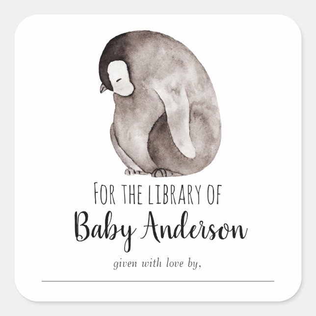 Baby Emperor Penguin Baby Shower Library    Quadratischer Aufkleber (Vorderseite)