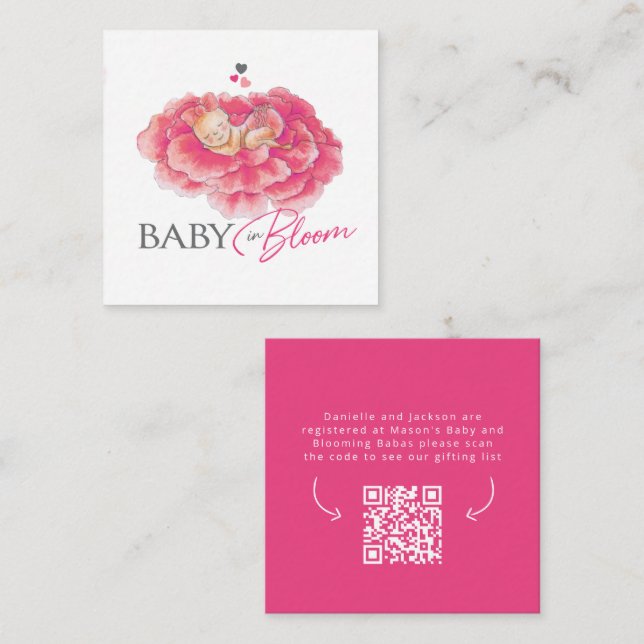 Baby en fleur rose carte de baby shower de registr (Devant / Derrière)