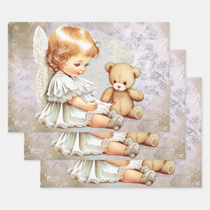 Baby Engel und Teddybär Wasserfarbe Geschenkpapier Set