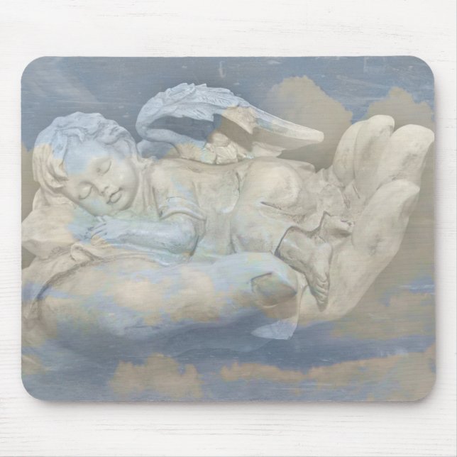 Baby-Engels-Flügel, die in der Hand des Gottes Mousepad (Vorne)