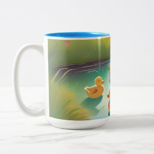 Baby-Enten im Teich Zweifarbige Tasse