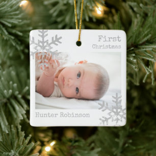 Baby erste Weihnachts-Schneeflocken-Foto Keramikornament