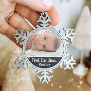 Baby erste Weihnachtsschneeflocke Andenken Grau Schneeflocken Zinn-Ornament