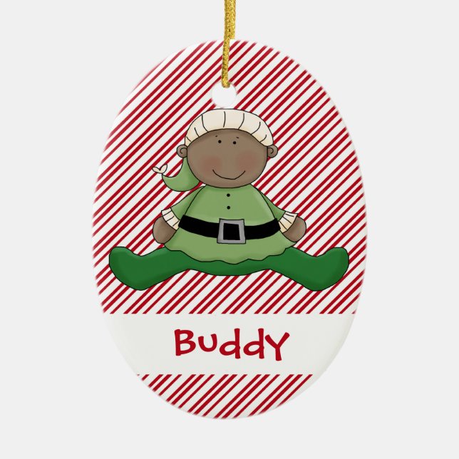 Baby-erster Weihnachtself-Anzug Keramik Ornament (Vorne)