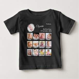 Baby Erstes Jahr 12-Monat-Foto-Collage Meilenstein T-shirt