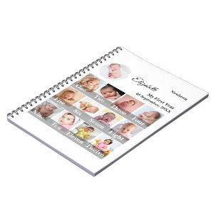 Baby-Erstes-Jahr-12-Monate-Foto-Collage Meilenstei Notizblock